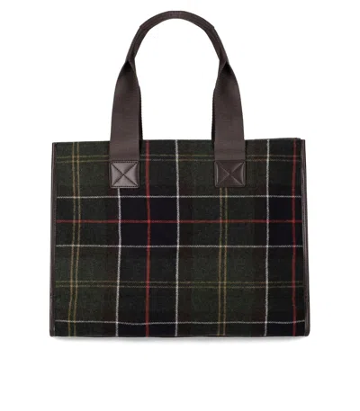 Barbour Turnberry Tote Bag In Wool Blend With Check Pattern In Green
