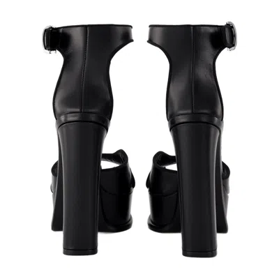 Alexander Mcqueen Silver Hardware Ankle Strap Open Toe Pumps In Black