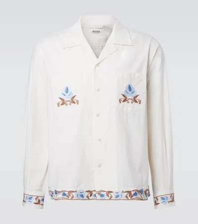 Bode Nouveau Vine Camp-collar Embroidered Cotton-poplin Shirt In Multi