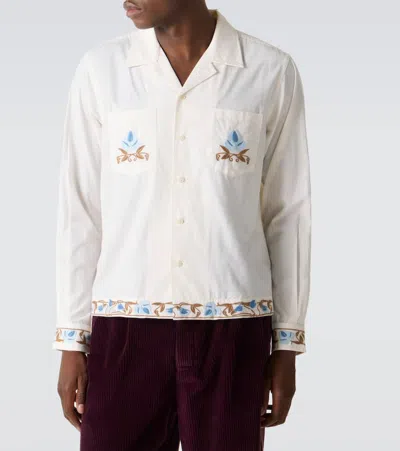 Bode Nouveau Vine Camp-collar Embroidered Cotton-poplin Shirt In Multi