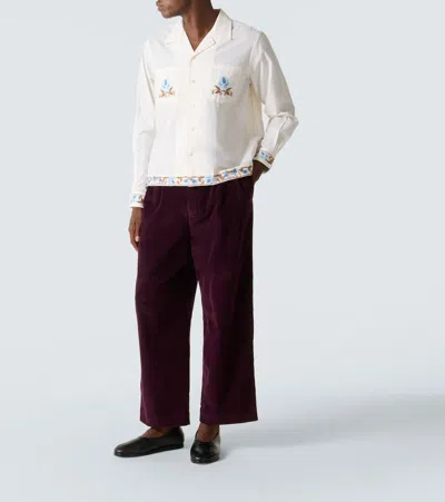 Bode Nouveau Vine Camp-collar Embroidered Cotton-poplin Shirt In Multi