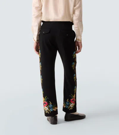 Bode Beaded Aquitaine Wool Straight Pants In Black