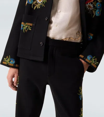 Bode Beaded Aquitaine Wool Straight Pants In Black