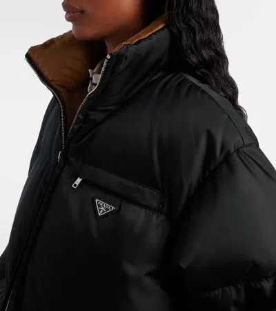 Prada Re-nylon Belted Down Jacket In Black