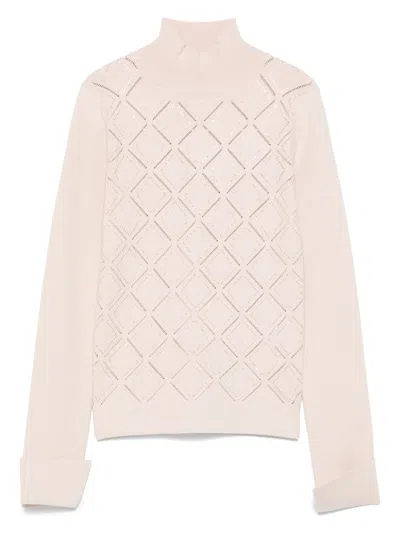 Blugirl Turtleneck Sweater With Geometric Pattern  In Pink