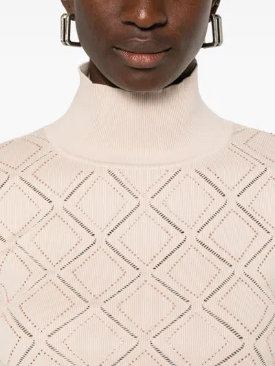 Blugirl Turtleneck Sweater With Geometric Pattern  In Pink