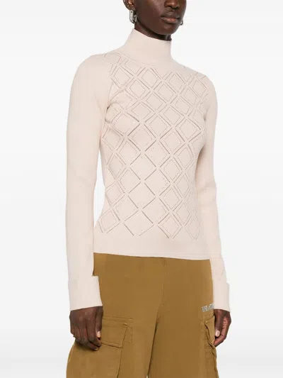 Blugirl Turtleneck Sweater With Geometric Pattern  In Pink