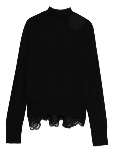 Blugirl Lace-trim Buttoned Cardigan In Black