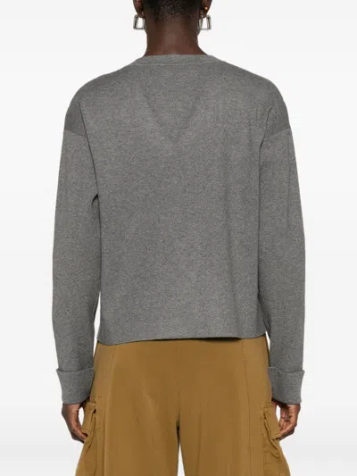 Blugirl Diamond-patterned V-neck Sweater With Openwork Details In Gray