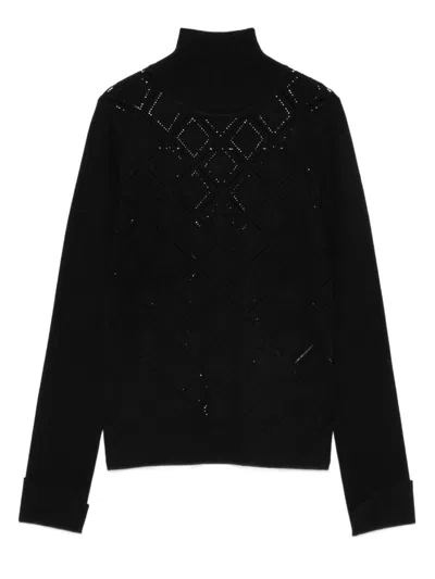 Blugirl Fitted Black Sweater With Textured Diamond Pattern In Black
