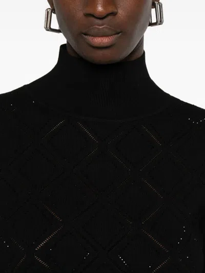 Blugirl Fitted Black Sweater With Textured Diamond Pattern In Black