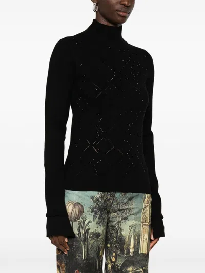 Blugirl Fitted Black Sweater With Textured Diamond Pattern In Black