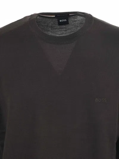 Hugo Boss Fine-knit Embroidered-logo Jumper In Gray