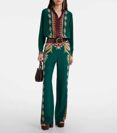 Etro Printed Trousers In Green