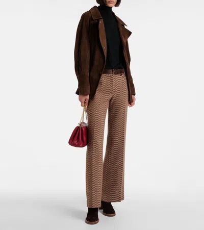 锯齿图案低腰微喇裤装