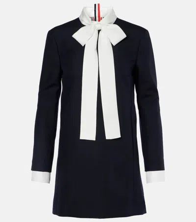 Thom Browne Silk-trimmed Virgin Wool Minidress In Blue
