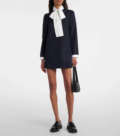 Thom Browne Silk-trimmed Virgin Wool Minidress In Blue