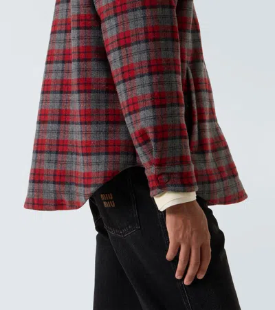 Miu Miu Checked Virgin Wool Overshirt In Red