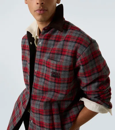 Miu Miu Checked Virgin Wool Overshirt In Red
