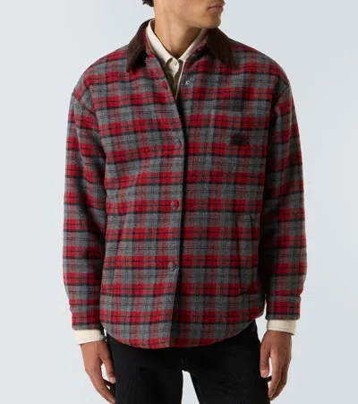Miu Miu Checked Virgin Wool Overshirt In Red