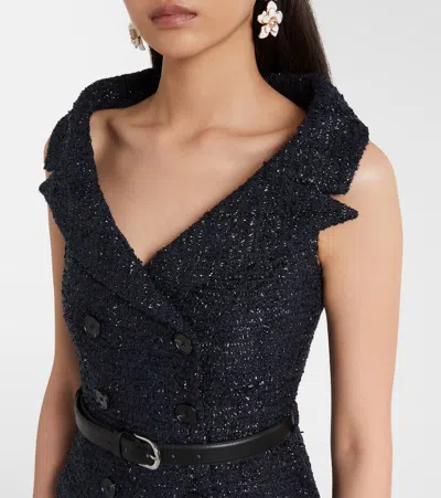 Self-portrait Double-breasted Belted Midi Dress In Blue