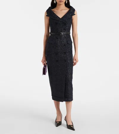 Self-portrait Double-breasted Belted Midi Dress In Blue