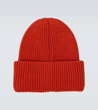 Moncler Logo Hat With Folded Cuff And Ribbed Texture In White