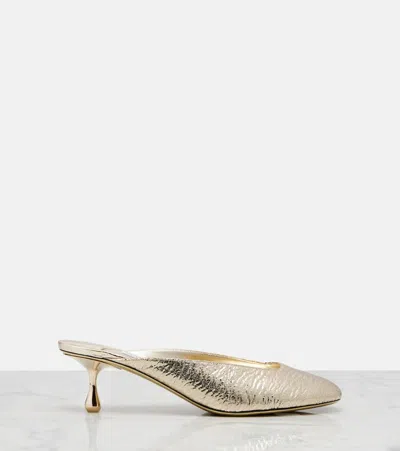 Jimmy Choo Pixie 50 Metallic-effect Mules In White