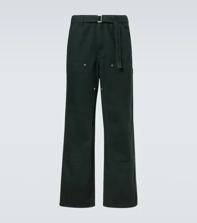 Sacai X Carhatt Belted Cotton Straight Pants In Green