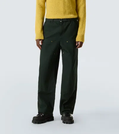 Sacai X Carhatt Belted Cotton Straight Pants In Green