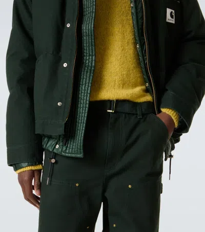 Sacai X Carhatt Belted Cotton Straight Pants In Green