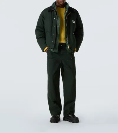 Sacai X Carhatt Belted Cotton Straight Pants In Green