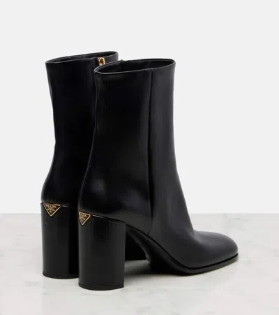 Prada 85 Leather Ankle Boots In Black
