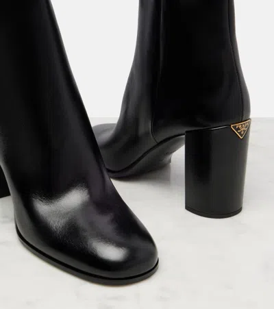 Prada 85 Leather Ankle Boots In Black