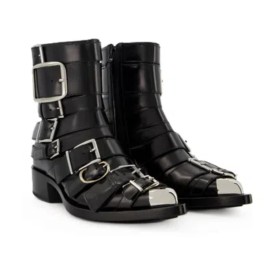 Alexander Mcqueen Boxcar Boots In Black/silver Leather In Black