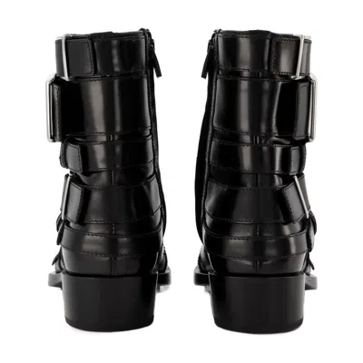 Alexander Mcqueen Boxcar Boots In Black/silver Leather In Black