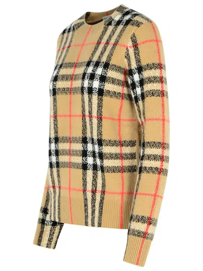 Burberry 'constance Check' Beige Cashmere And Wool Sweater In Multi