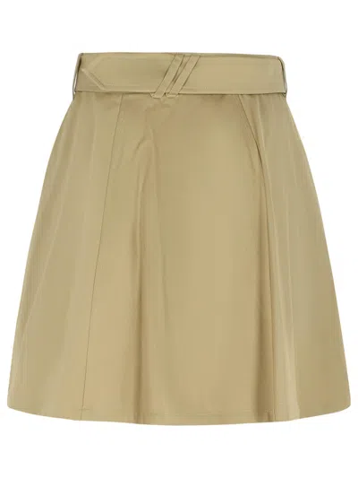 Burberry A-line Cotton Skirt With Belt And Pocket In Brown