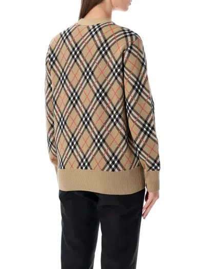 Burberry Check V-neck Cardigan In Wool And Mohair Blend In Brown