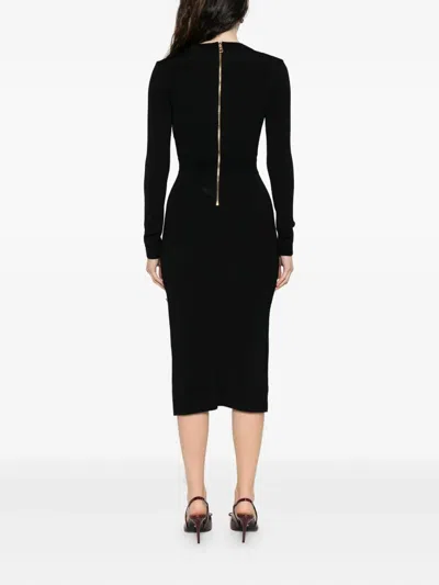 Elisabetta Franchi Midi Dress With Side Slit And Buttons In Black
