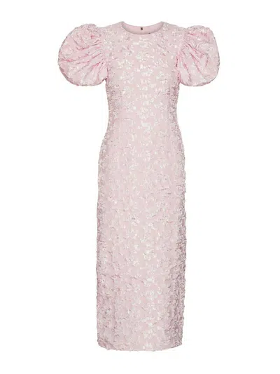 Rotate Birger Christensen Rotate Sunday Puffy Floral-jacquard Midi Dress In Pink