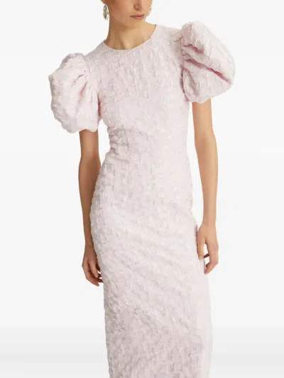 Rotate Birger Christensen Rotate Sunday Puffy Floral-jacquard Midi Dress In Pink