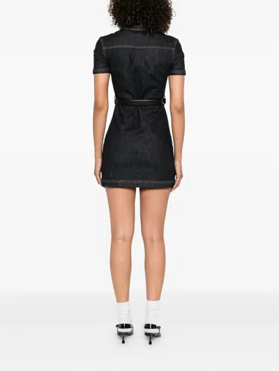 Self-portrait Indigo Denim Crystal Trim Mini Dress In Black