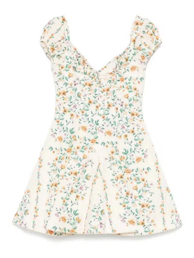 Agua By Agua Bendita Mati Chinesis Floral-print Pleated Cotton Mini Dress In Cream