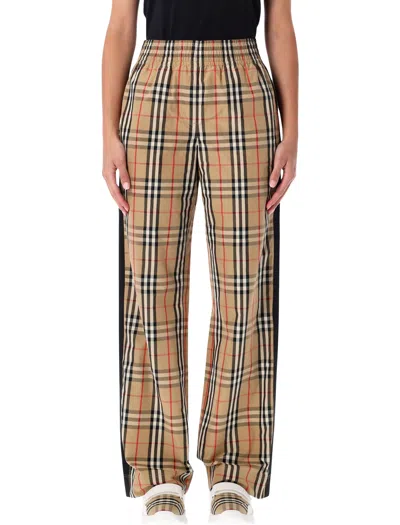 Burberry Checked Pattern Wide Leg Trousers In Brown