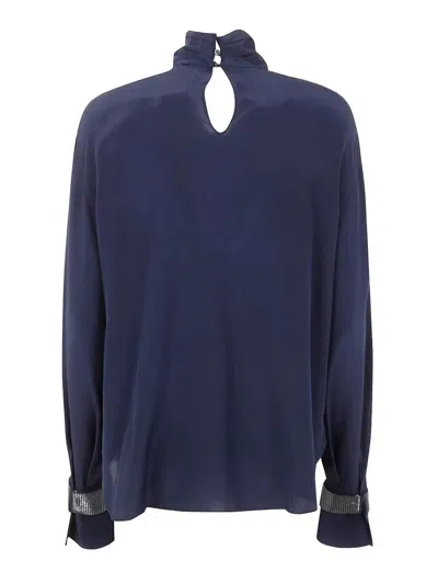 Brunello Cucinelli Turtle Neck Blouse In Blue