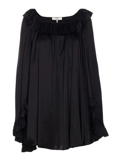Chloé Pleated Mini Dress In Silk Satin In Black