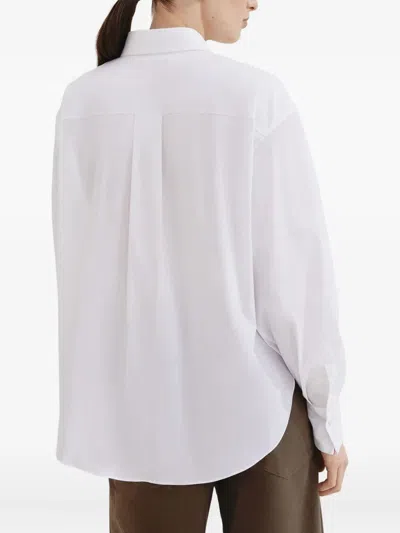 Brunello Cucinelli Classic White Shirt With Pointed Collar And Modern Mesh Detail In White
