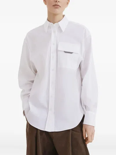 Brunello Cucinelli Classic White Shirt With Pointed Collar And Modern Mesh Detail In White
