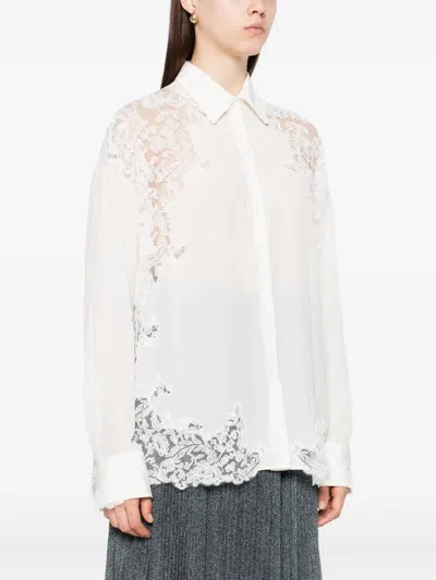 Ermanno Scervino Silk Blouse With Intricate Lace Detailing In White